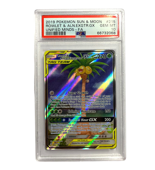 PSA 10 Rowlet & Alolan Exeggutor GX (Alternate Full Art)